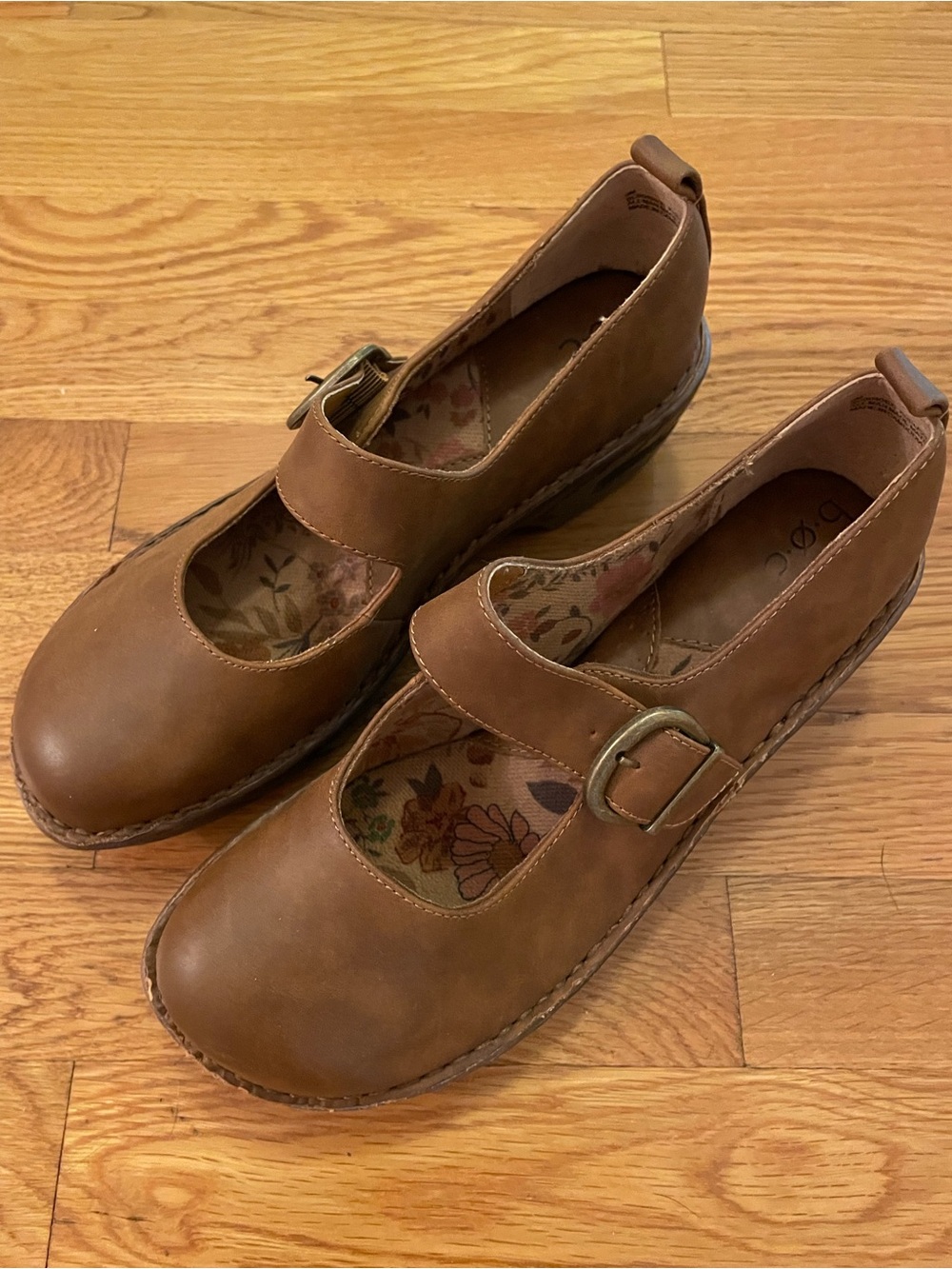 b.o.c. Brown Leather Mary Jane Flats with Buckle